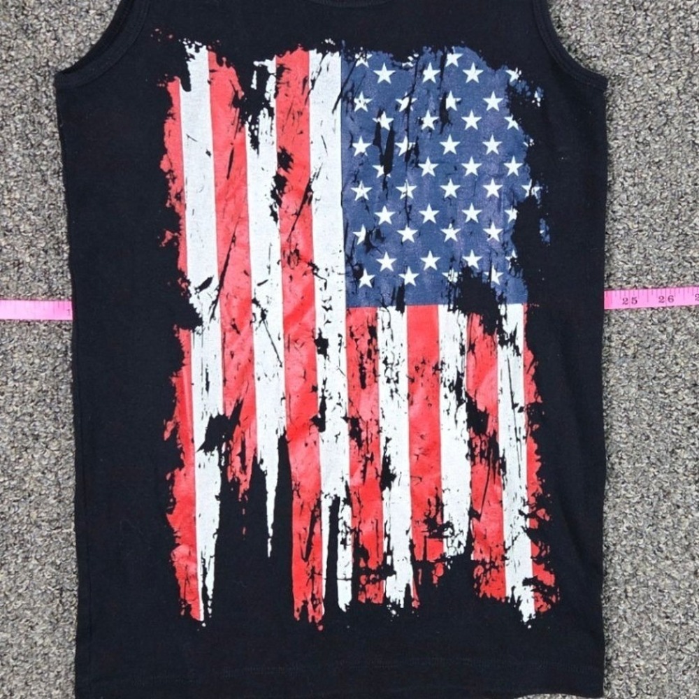 Bella Canvas Tank Top Mens L Black Distressed American Flag Graphic Patriotic - Picture 2 of 4